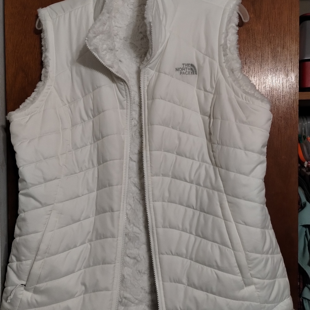 The North Face Womens White Mossbud Insulated Reversible Vest Zip Jacket Size LG
